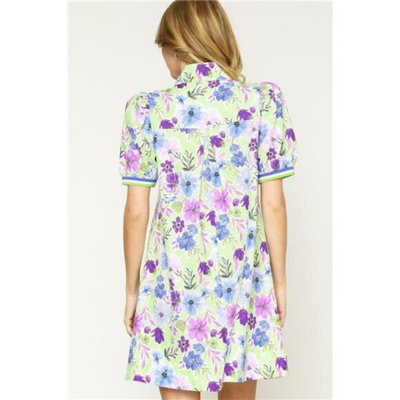 Umgee Floral‎ Print Short Puff Sleeve Mini Dress - Picture 3 of 3